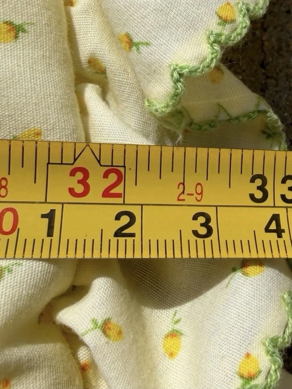 Vintage Yellow Quilted Baby Blanket Ruffle Edge Green Trim Calico Floral Print